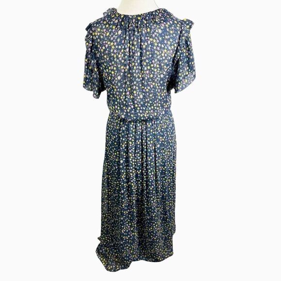 Zadig & Voltaire Blue Star Print Dress Chiffon Short Slvs Maxi Boho Size M - Picture 8 of 14